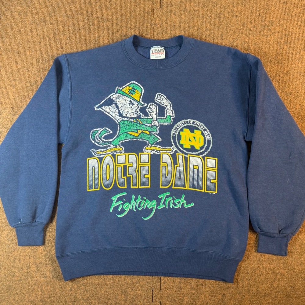 Vintage Team Edition Notre Dame Fighting Irish Sweatshirt Navy Blue Medium